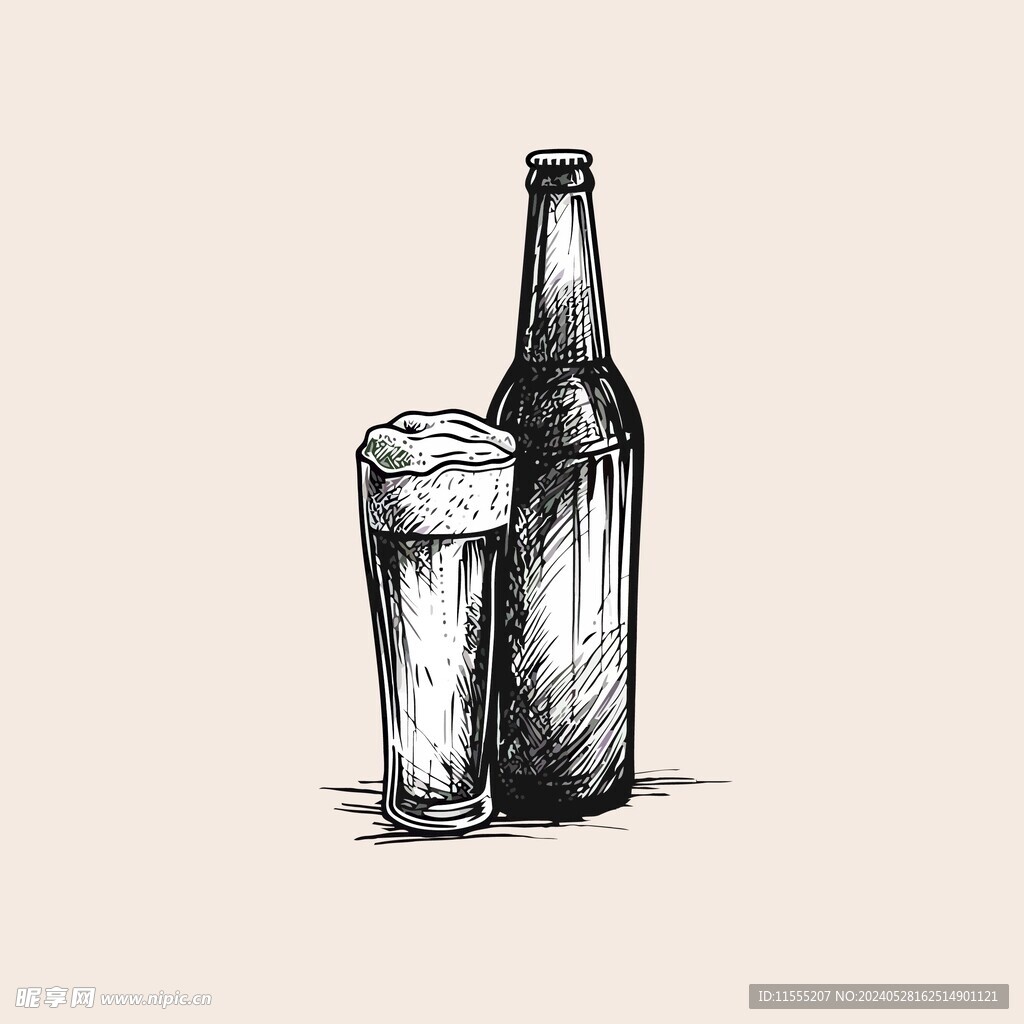 可爱啤酒卡通绘画儿童插画