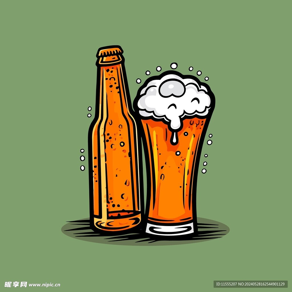 可爱啤酒卡通绘画儿童插画