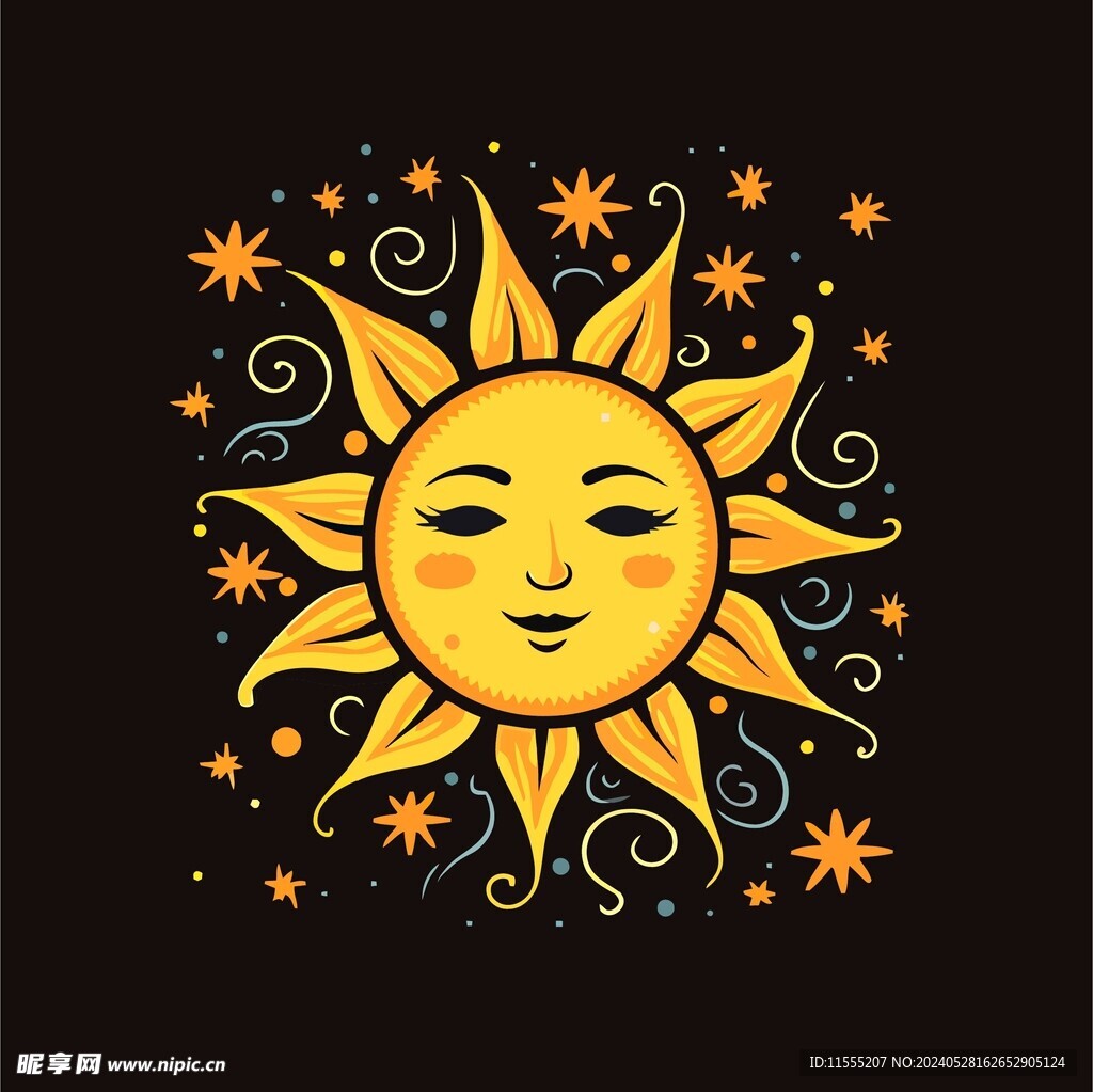 可爱太阳卡通绘画儿童插画