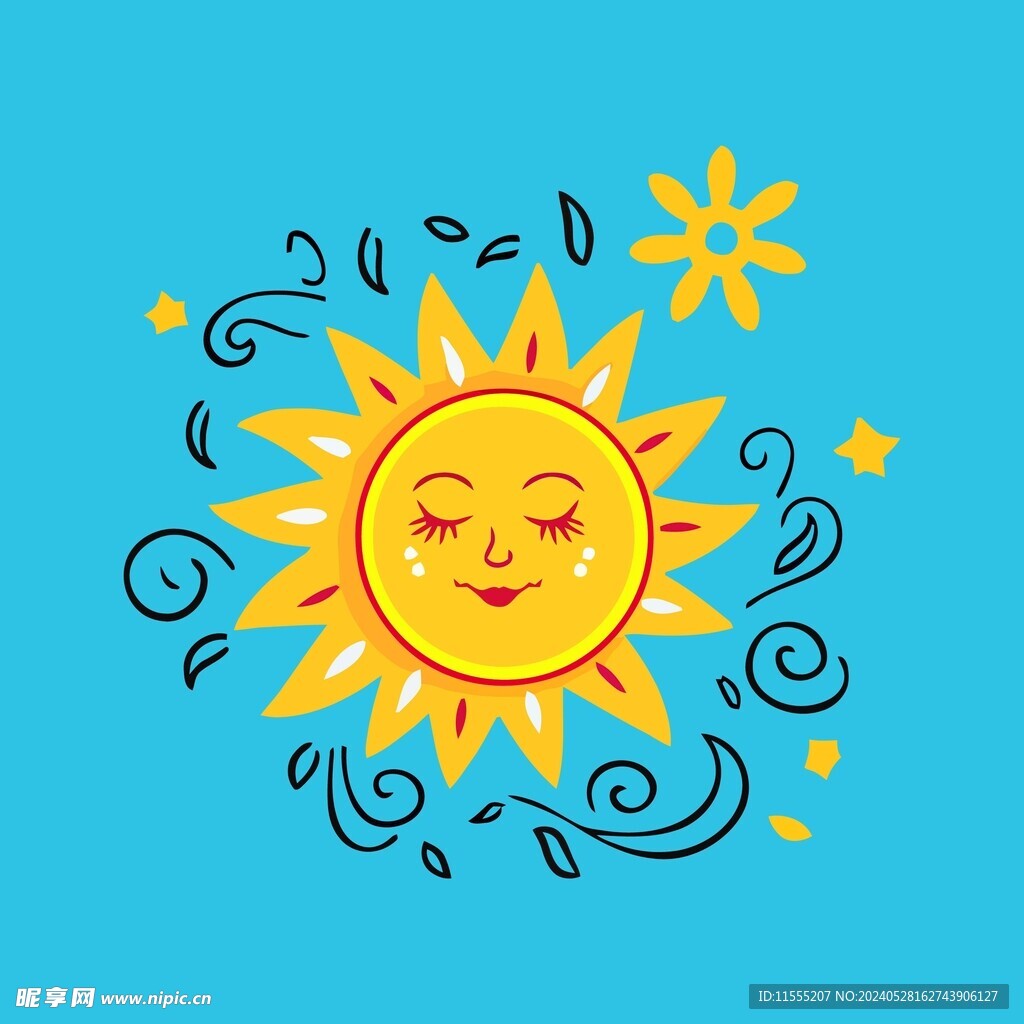 可爱太阳卡通绘画儿童插画