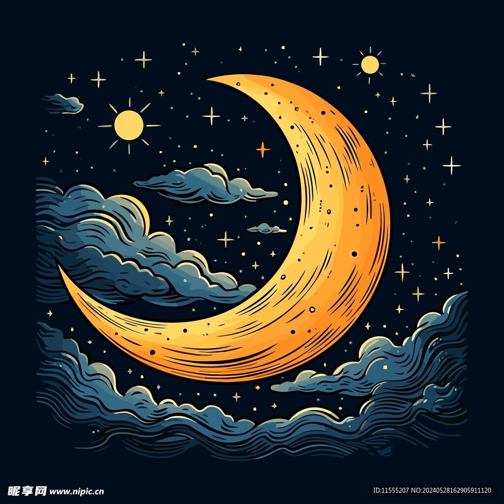 可爱月亮卡通绘画儿童插画