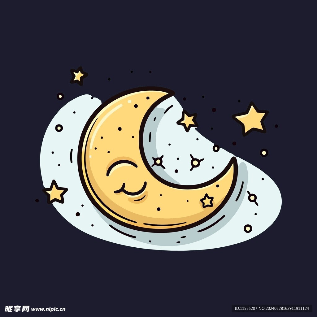 可爱月亮卡通绘画儿童插画