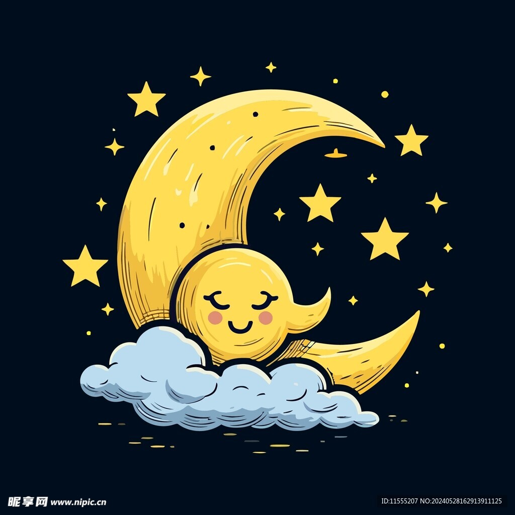 可爱月亮卡通绘画儿童插画