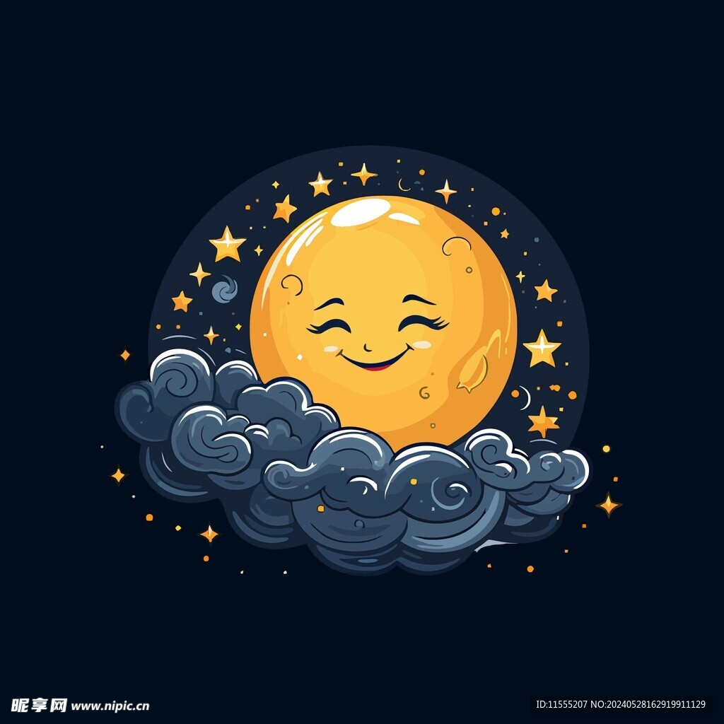 可爱月亮卡通绘画儿童插画