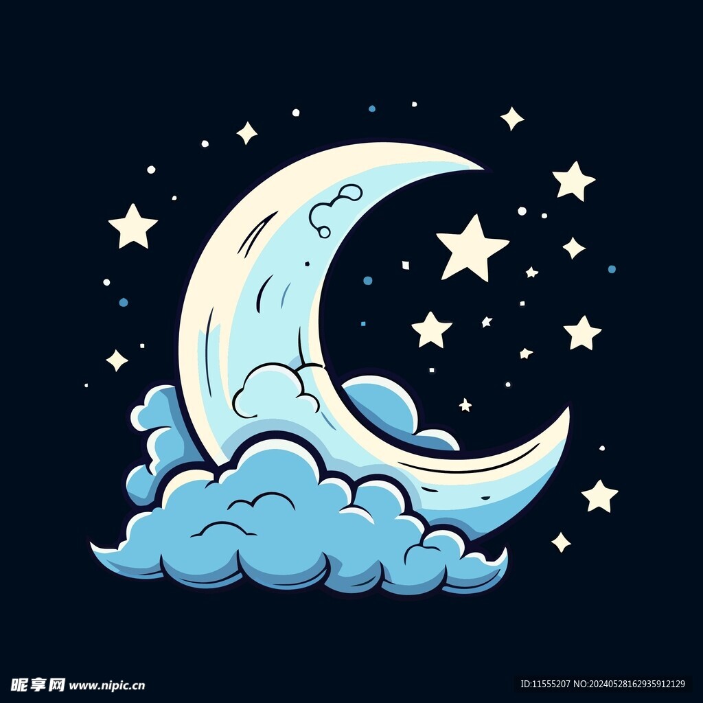 可爱月亮卡通绘画儿童插画