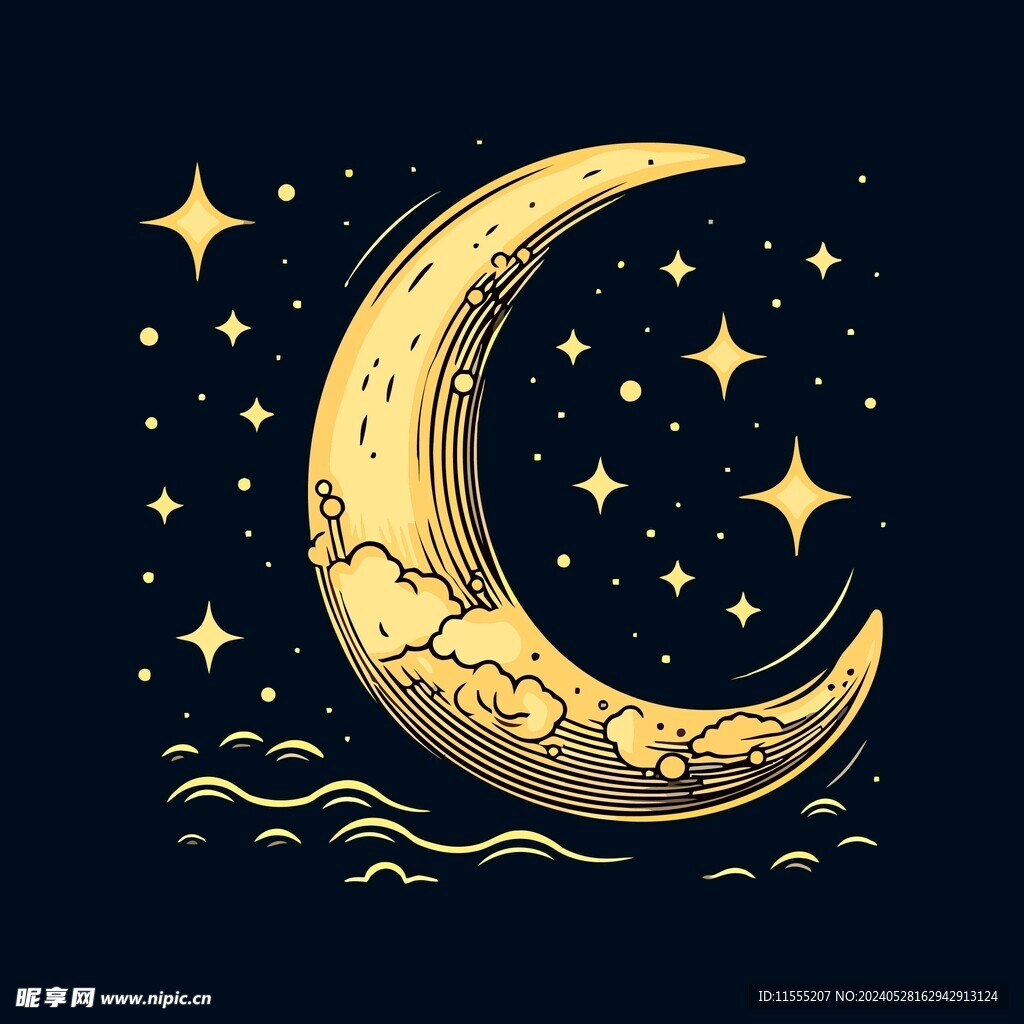 可爱月亮卡通绘画儿童插画