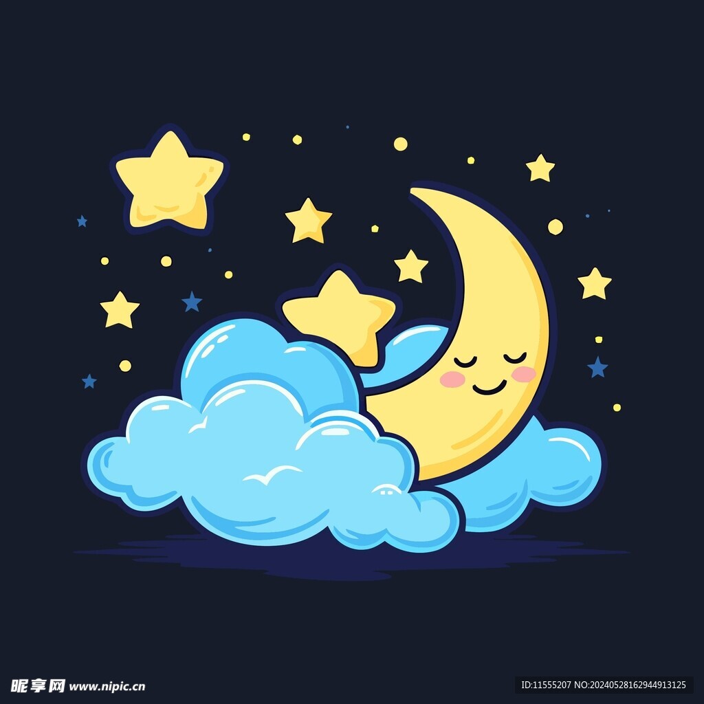 可爱月亮卡通绘画儿童插画