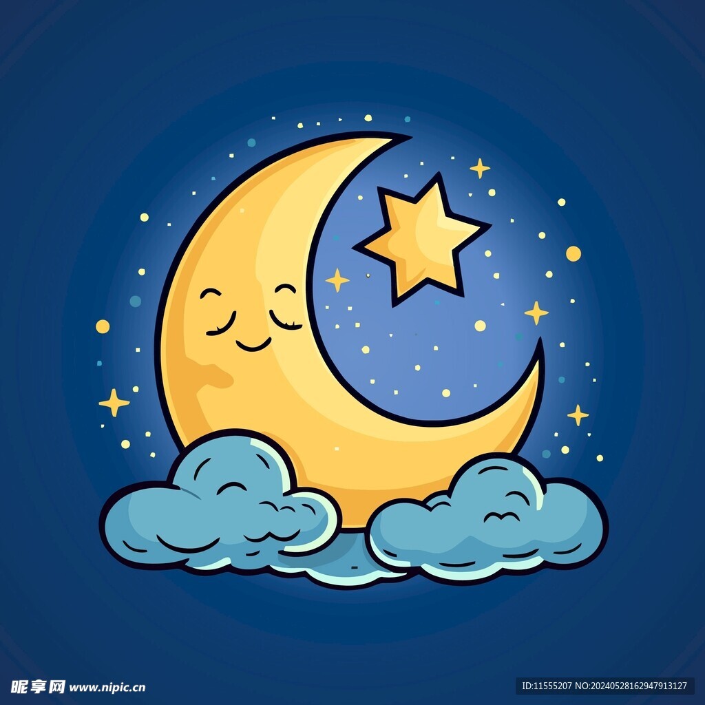 可爱月亮卡通绘画儿童插画