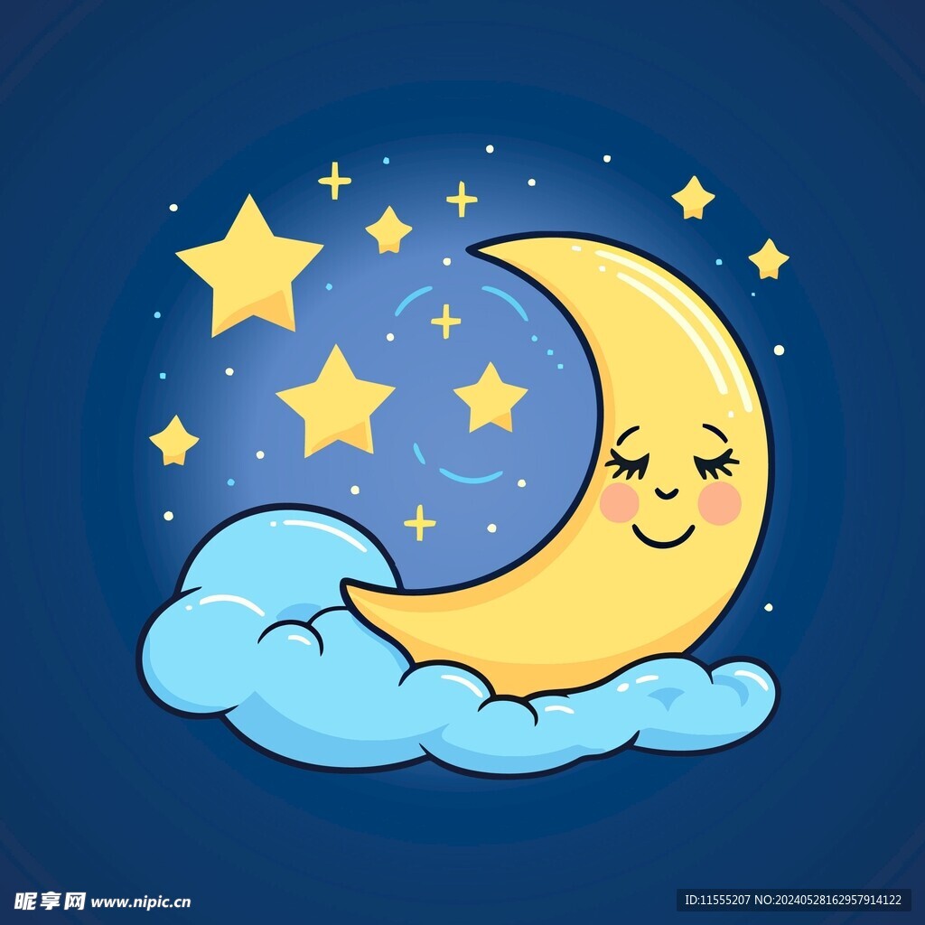 可爱月亮卡通绘画儿童插画