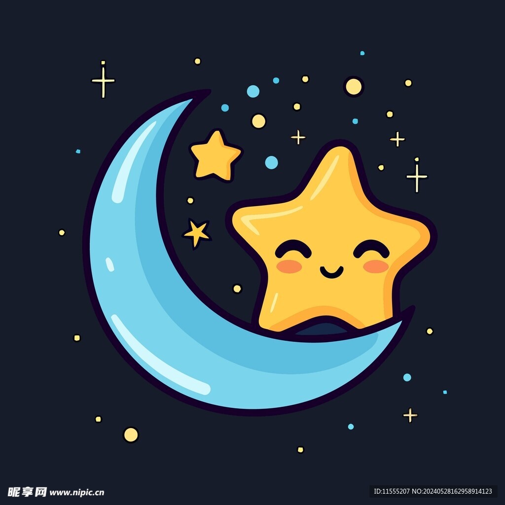 可爱月亮卡通绘画儿童插画