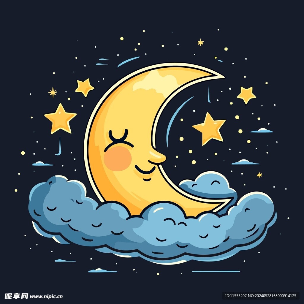 可爱月亮卡通绘画儿童插画