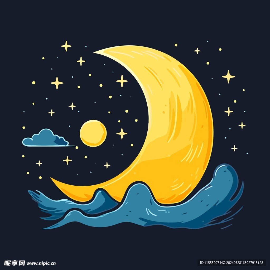 可爱月亮卡通绘画儿童插画