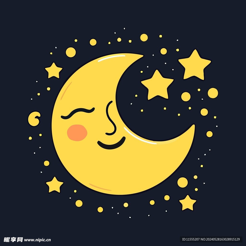 可爱月亮卡通绘画儿童插画