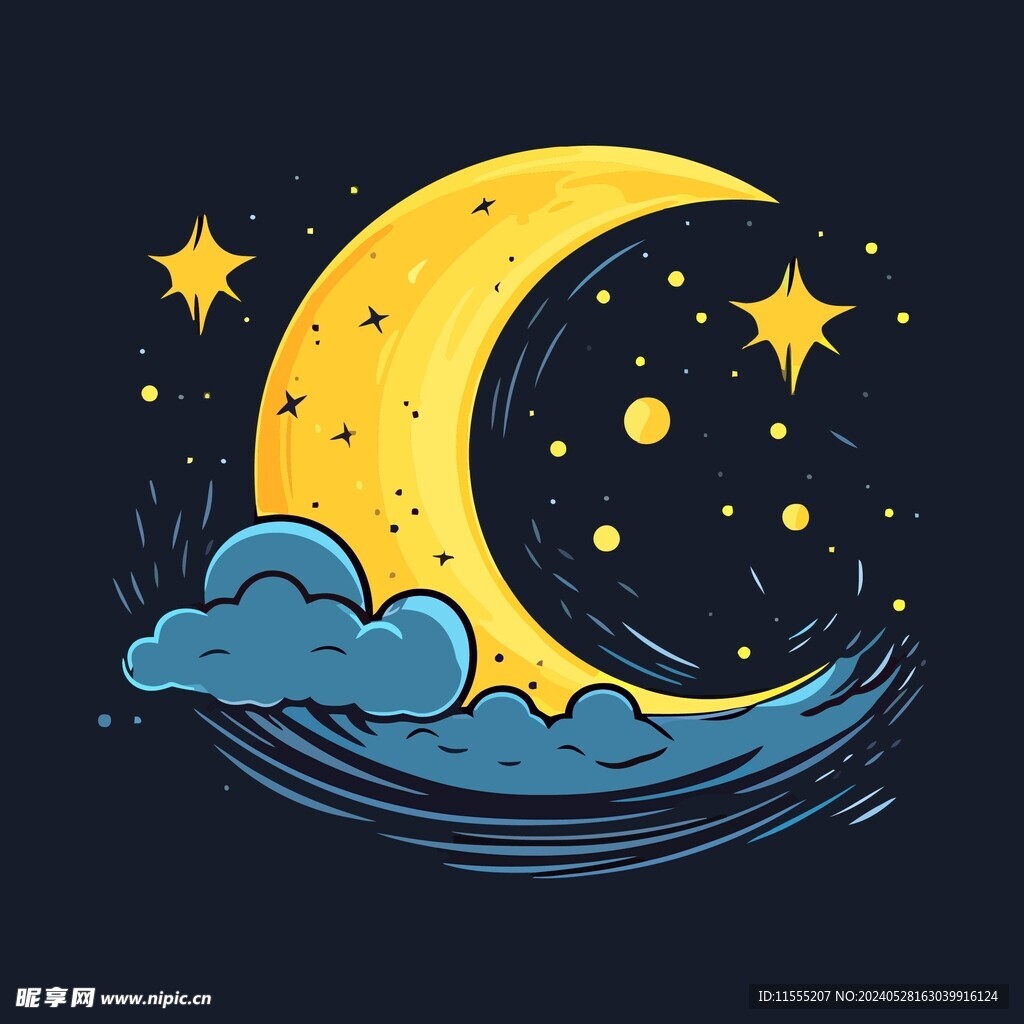 可爱月亮卡通绘画儿童插画
