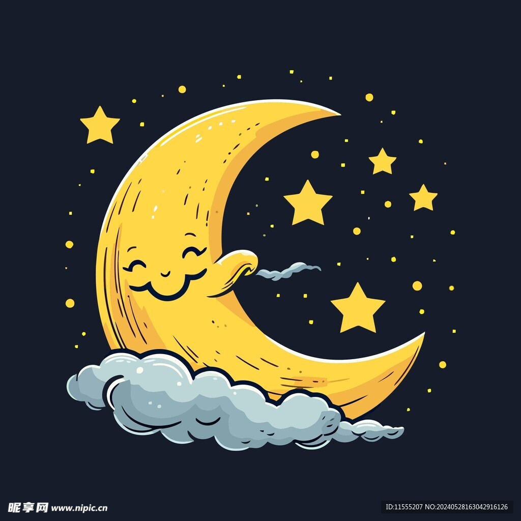 可爱月亮卡通绘画儿童插画