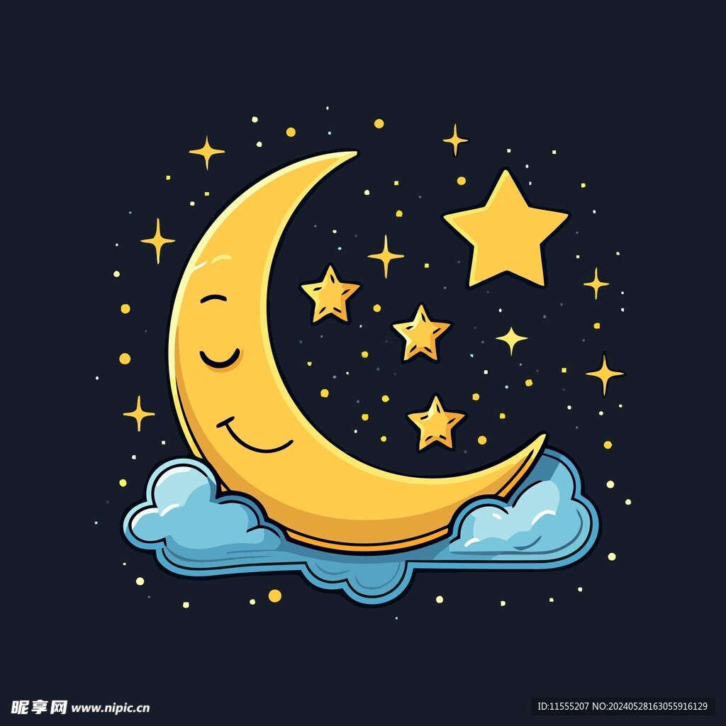 可爱月亮卡通绘画儿童插画