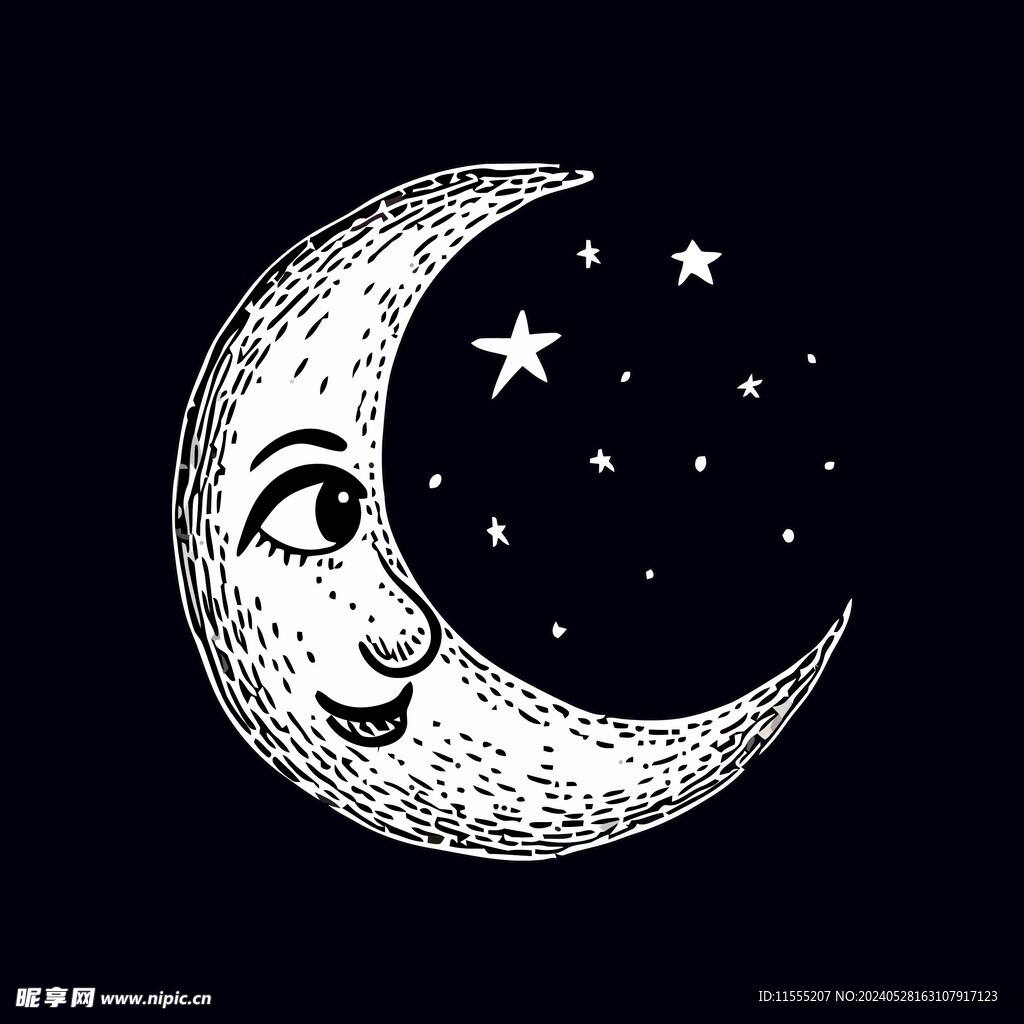 可爱月亮卡通绘画儿童插画