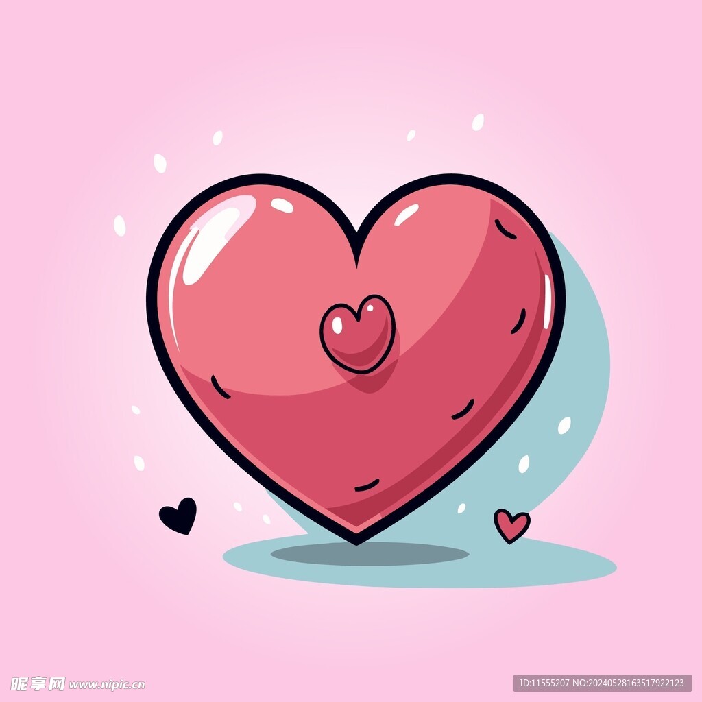 可爱红心爱情卡通绘画儿童插画