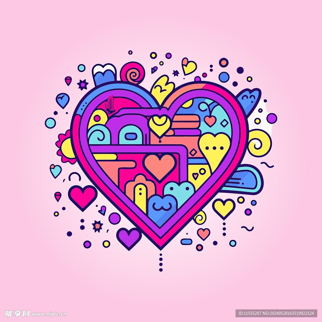 可爱红心爱情卡通绘画儿童插画