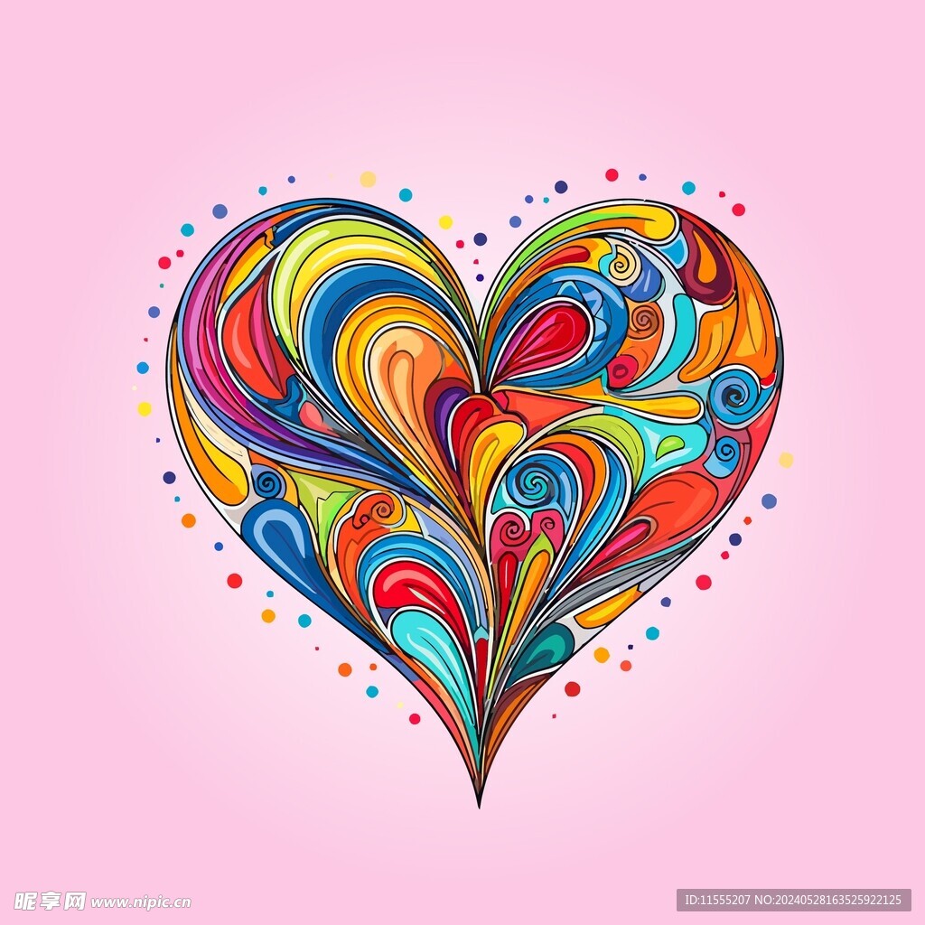 可爱红心爱情卡通绘画儿童插画