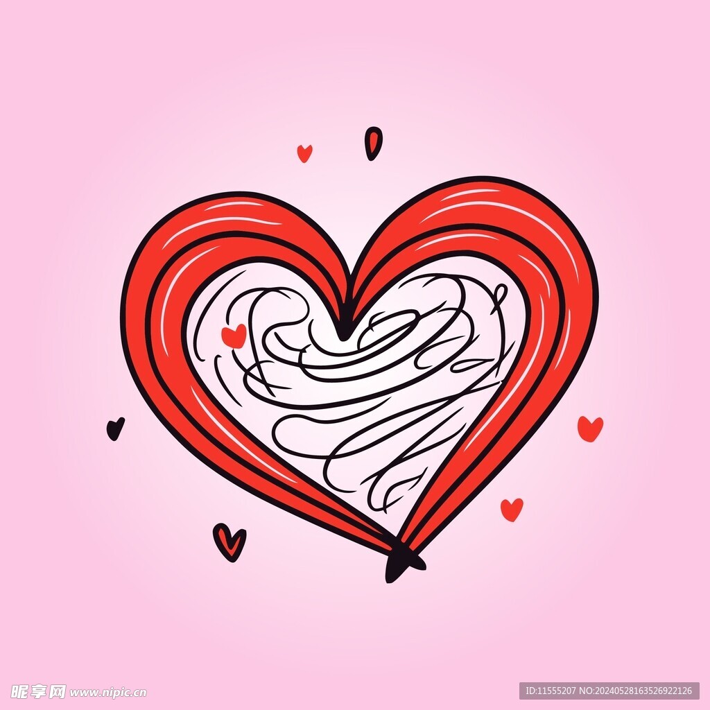 可爱红心爱情卡通绘画儿童插画