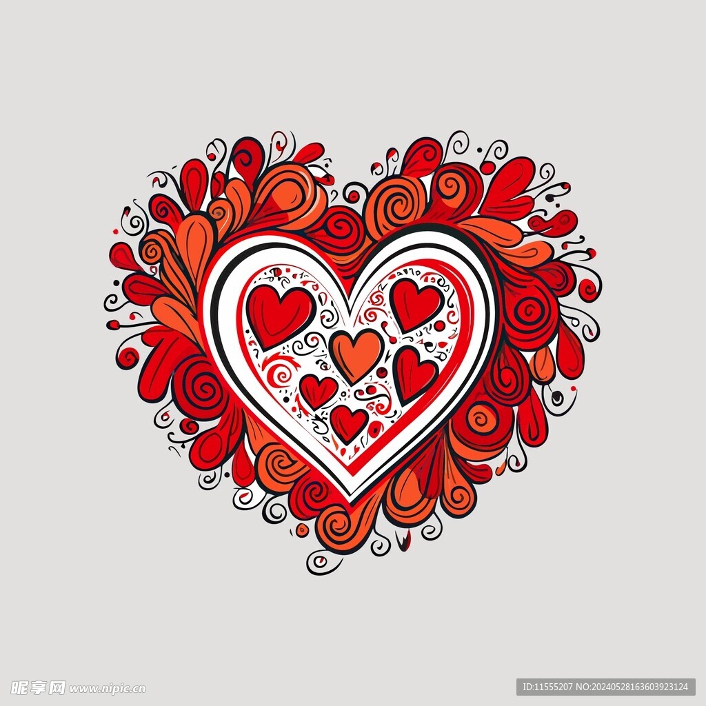 可爱红心爱情卡通绘画儿童插画