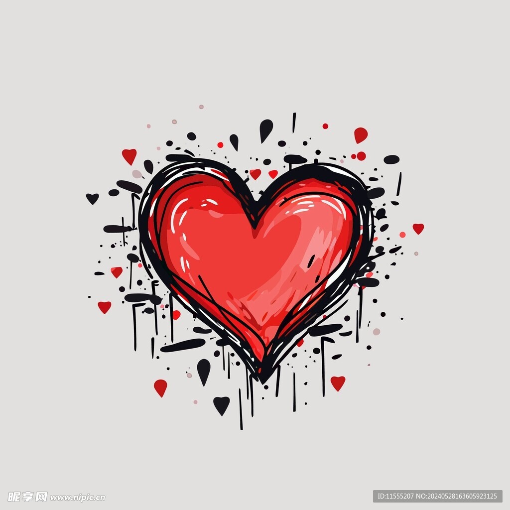 可爱红心爱情卡通绘画儿童插画