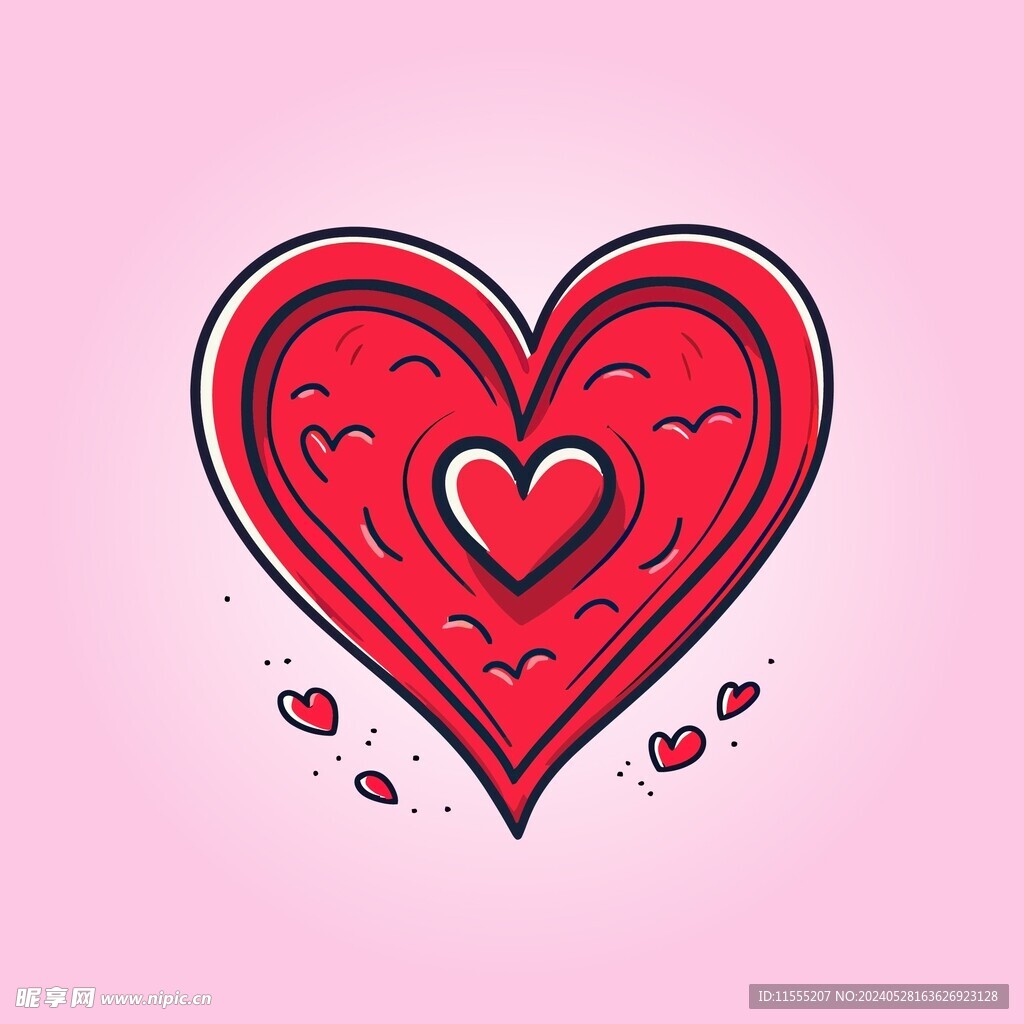 可爱红心爱情卡通绘画儿童插画