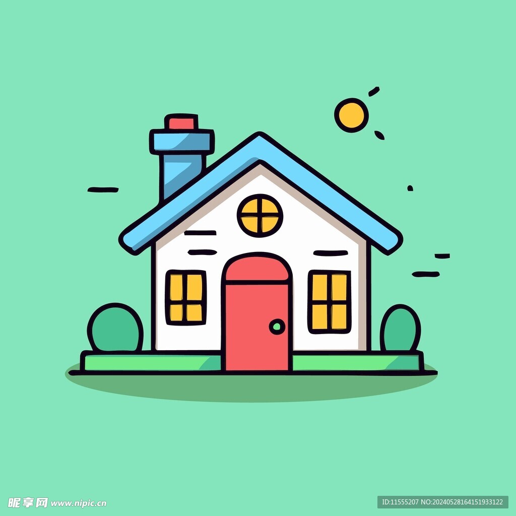卡通阳光小房子矢量简笔画