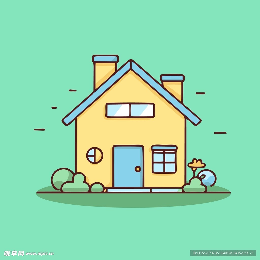 卡通阳光小房子矢量简笔画