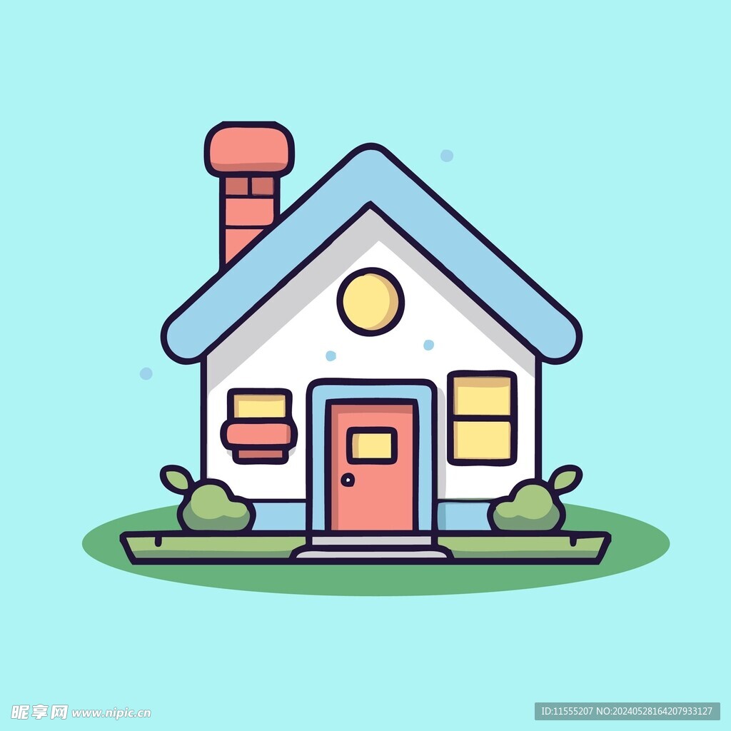 卡通阳光小房子矢量简笔画