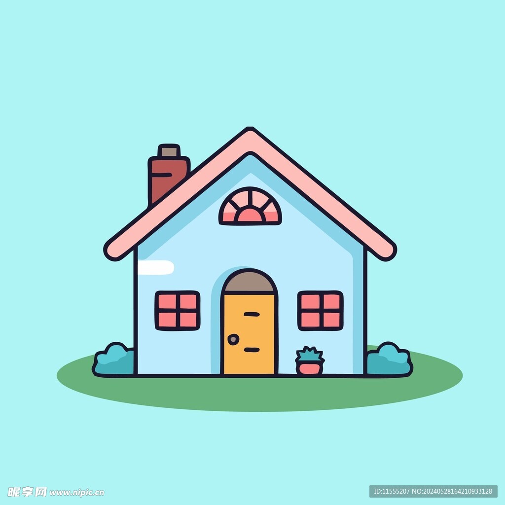 卡通阳光小房子矢量简笔画