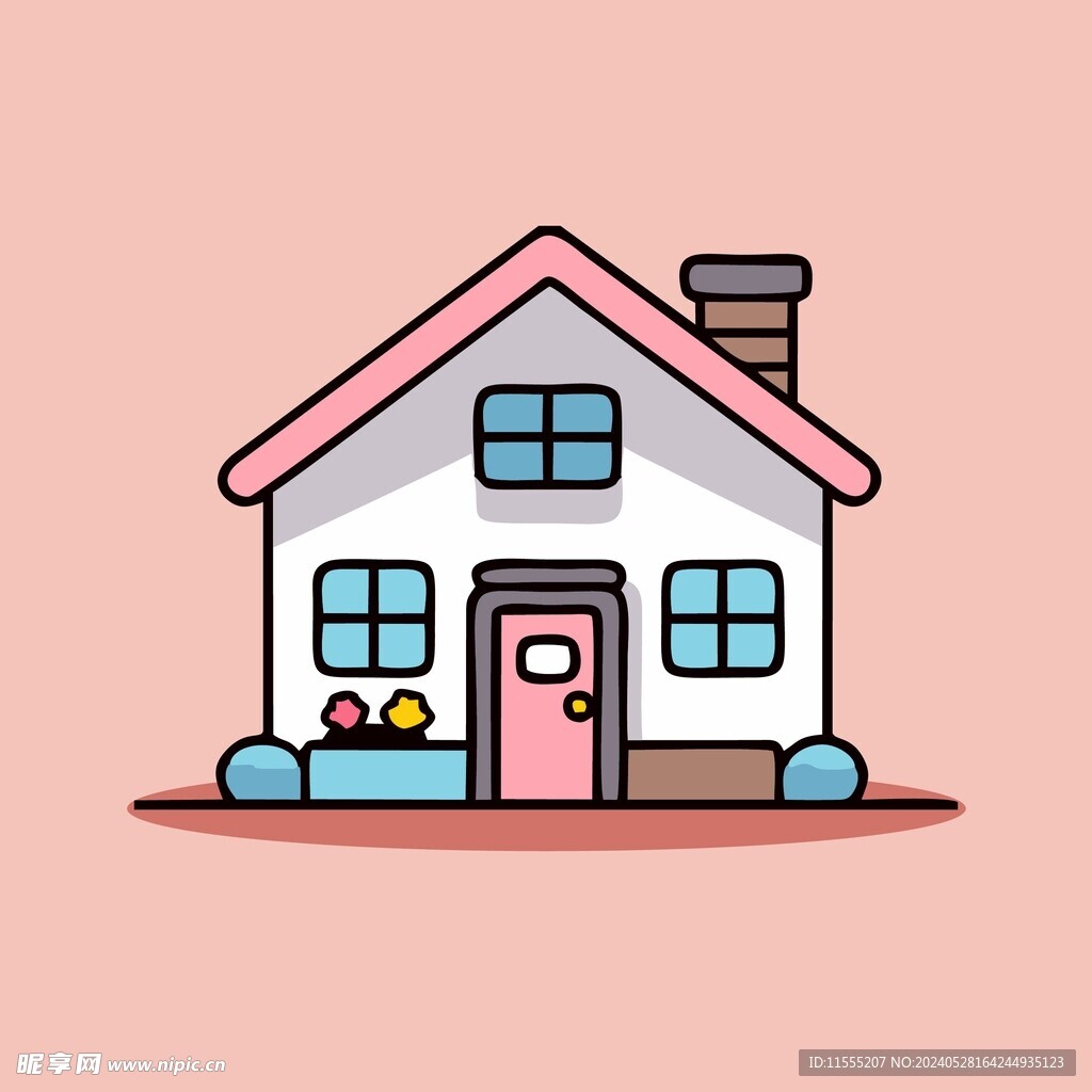 卡通阳光小房子矢量简笔画