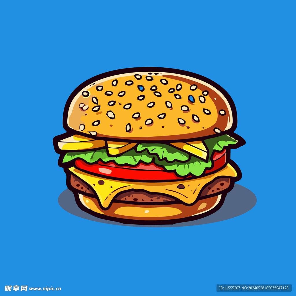 西式快餐美味汉堡矢量简笔画