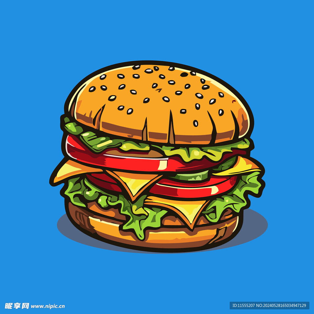 西式快餐美味汉堡矢量简笔画