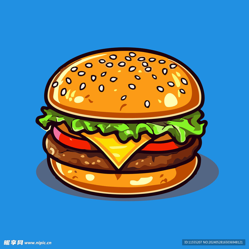 西式快餐美味汉堡矢量简笔画