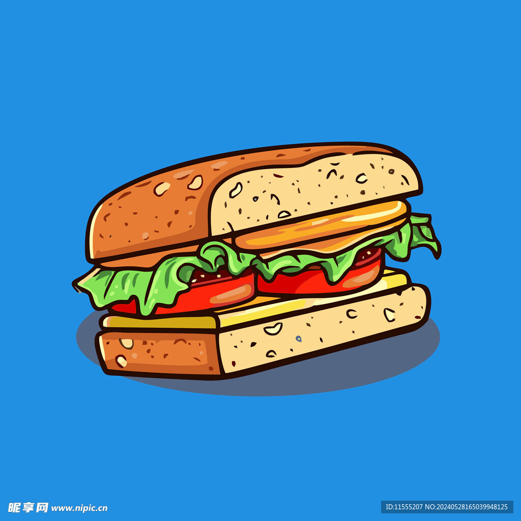 西式快餐美味汉堡矢量简笔画