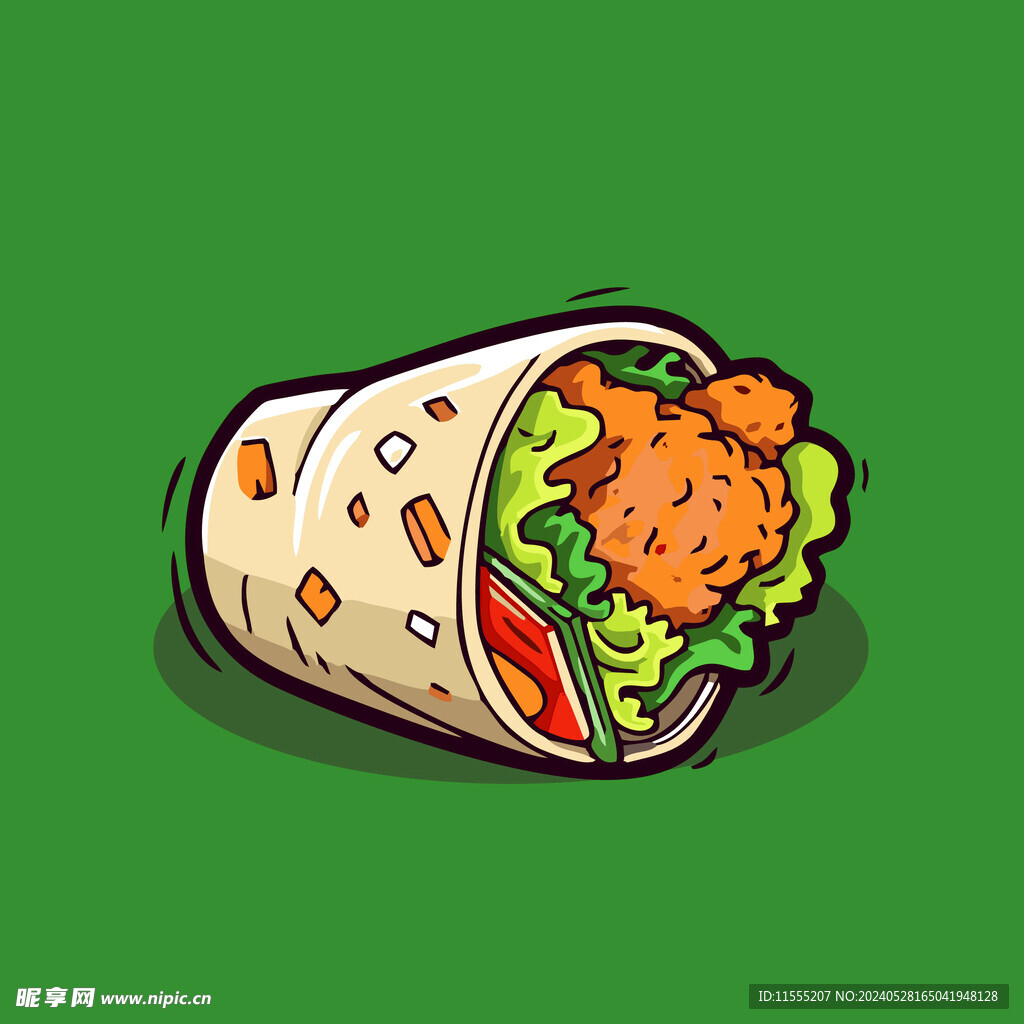 西式快餐美味烤肉卷矢量简笔画