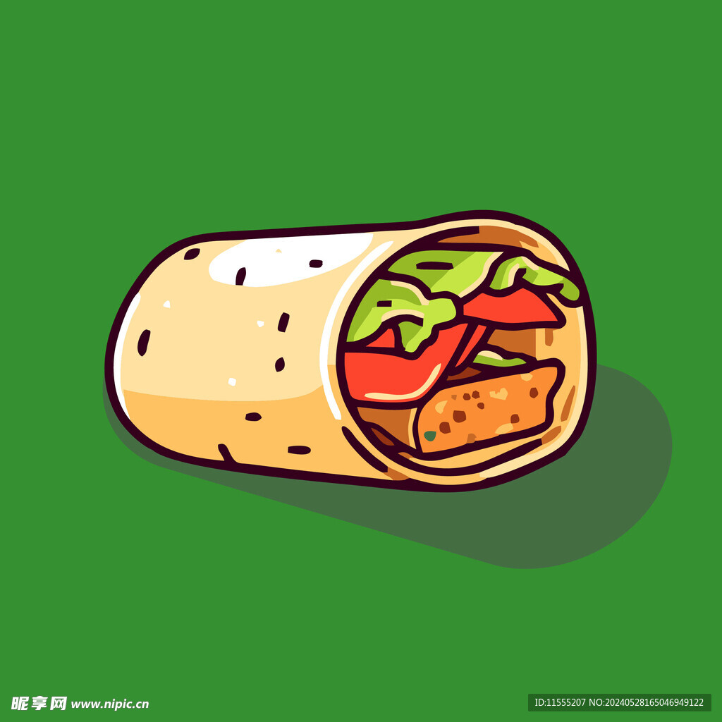 西式快餐美味烤肉卷矢量简笔画