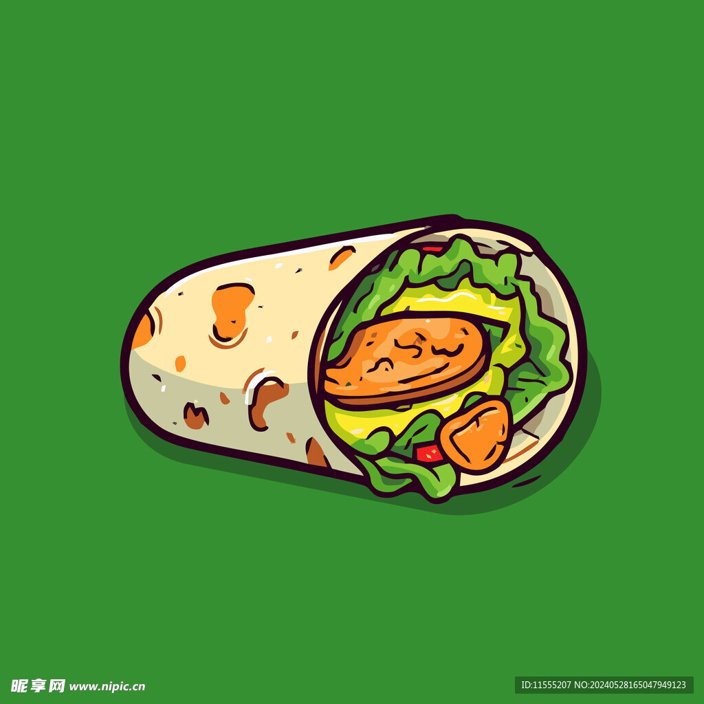 西式快餐美味烤肉卷矢量简笔画