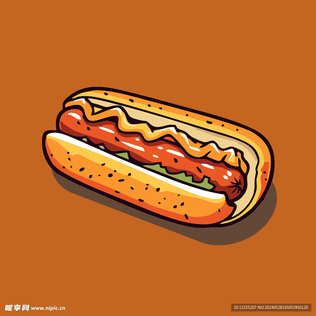 西式快餐美味热狗矢量简笔画