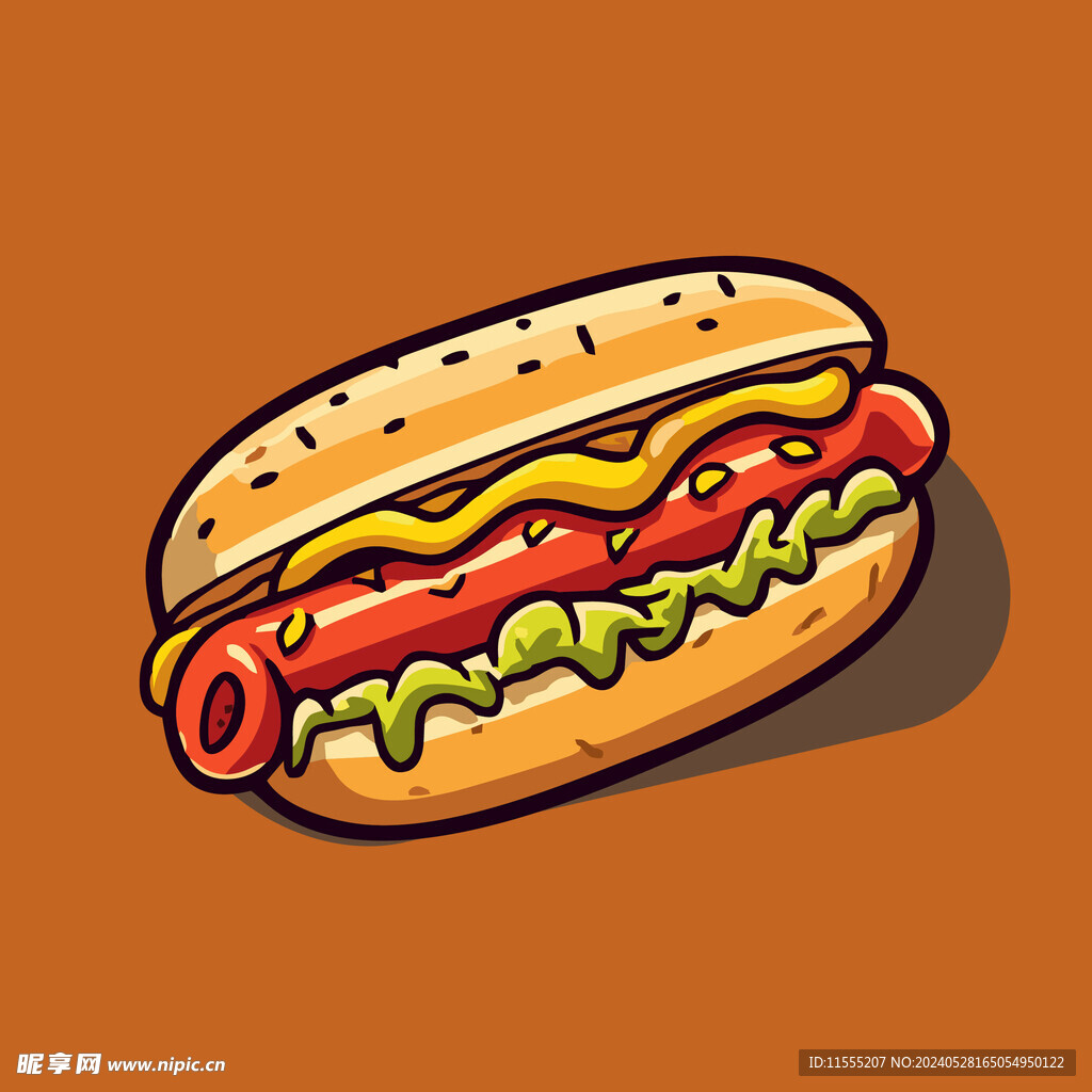 西式快餐美味热狗矢量简笔画