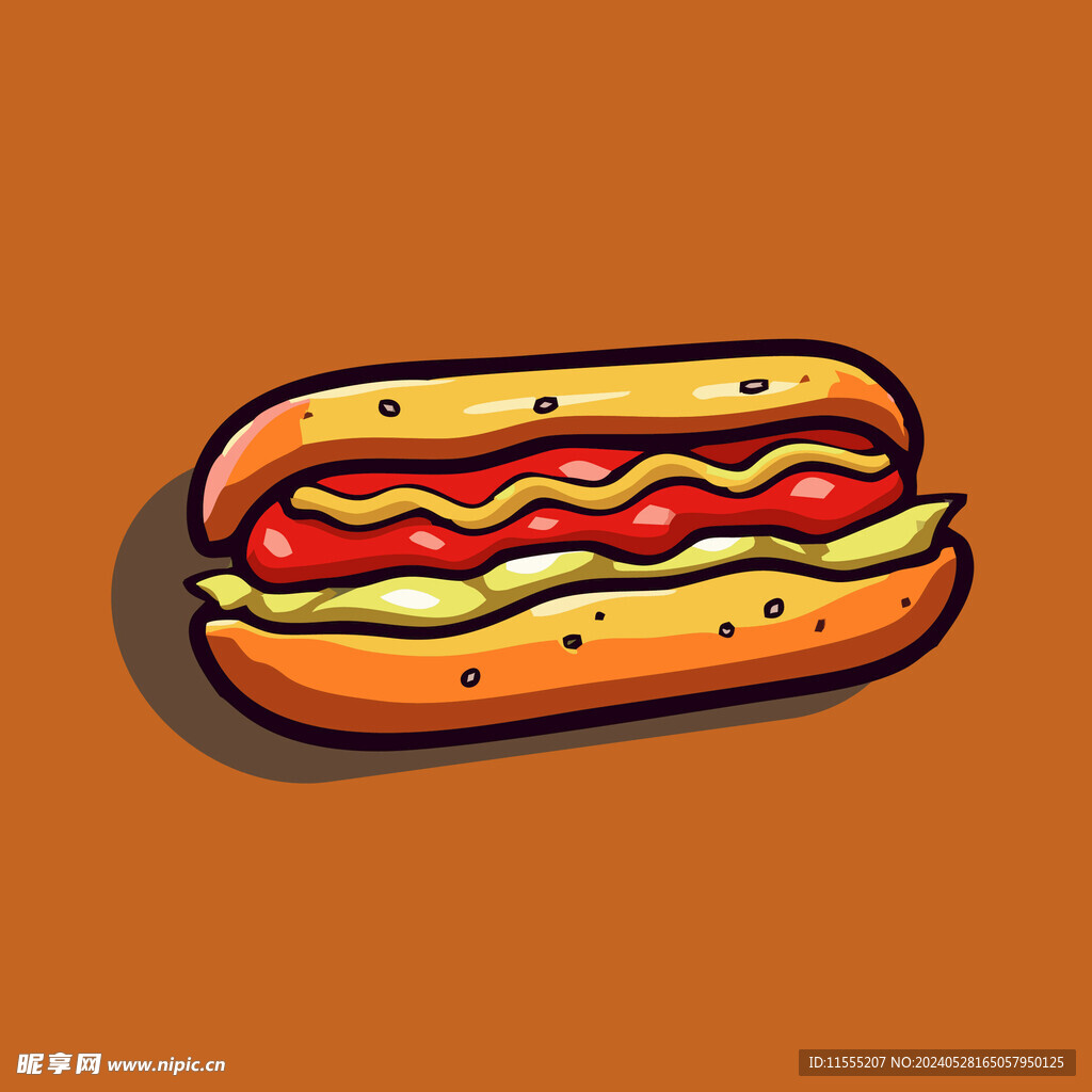 西式快餐美味热狗矢量简笔画