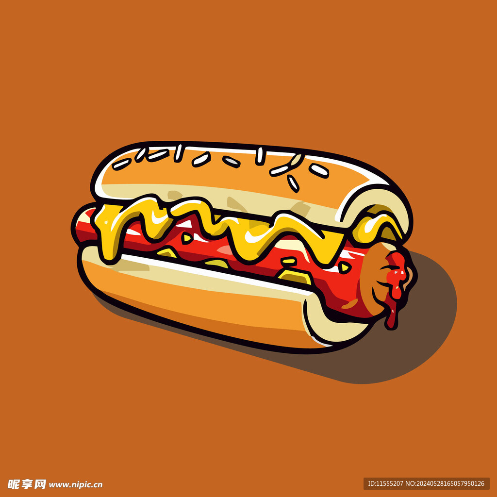 西式快餐美味热狗矢量简笔画