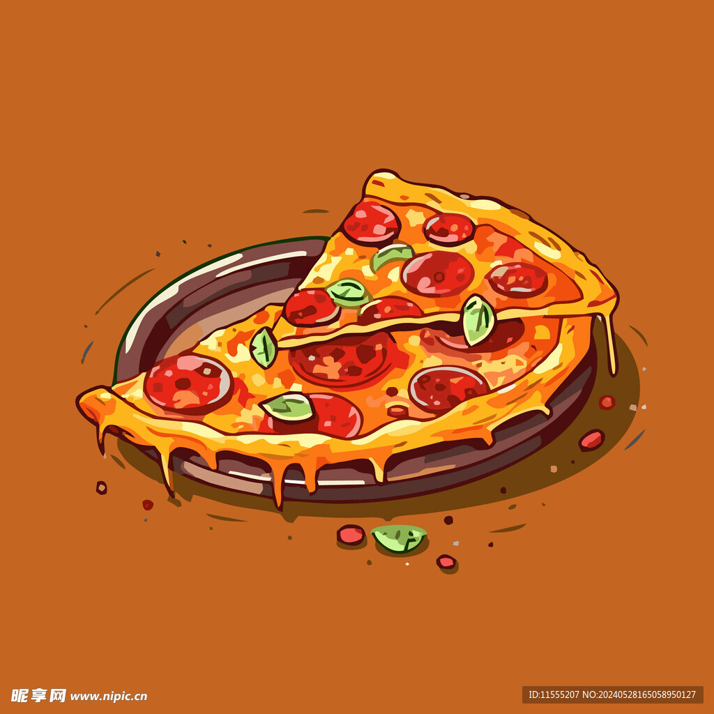 西式快餐美味披萨饼矢量简笔画