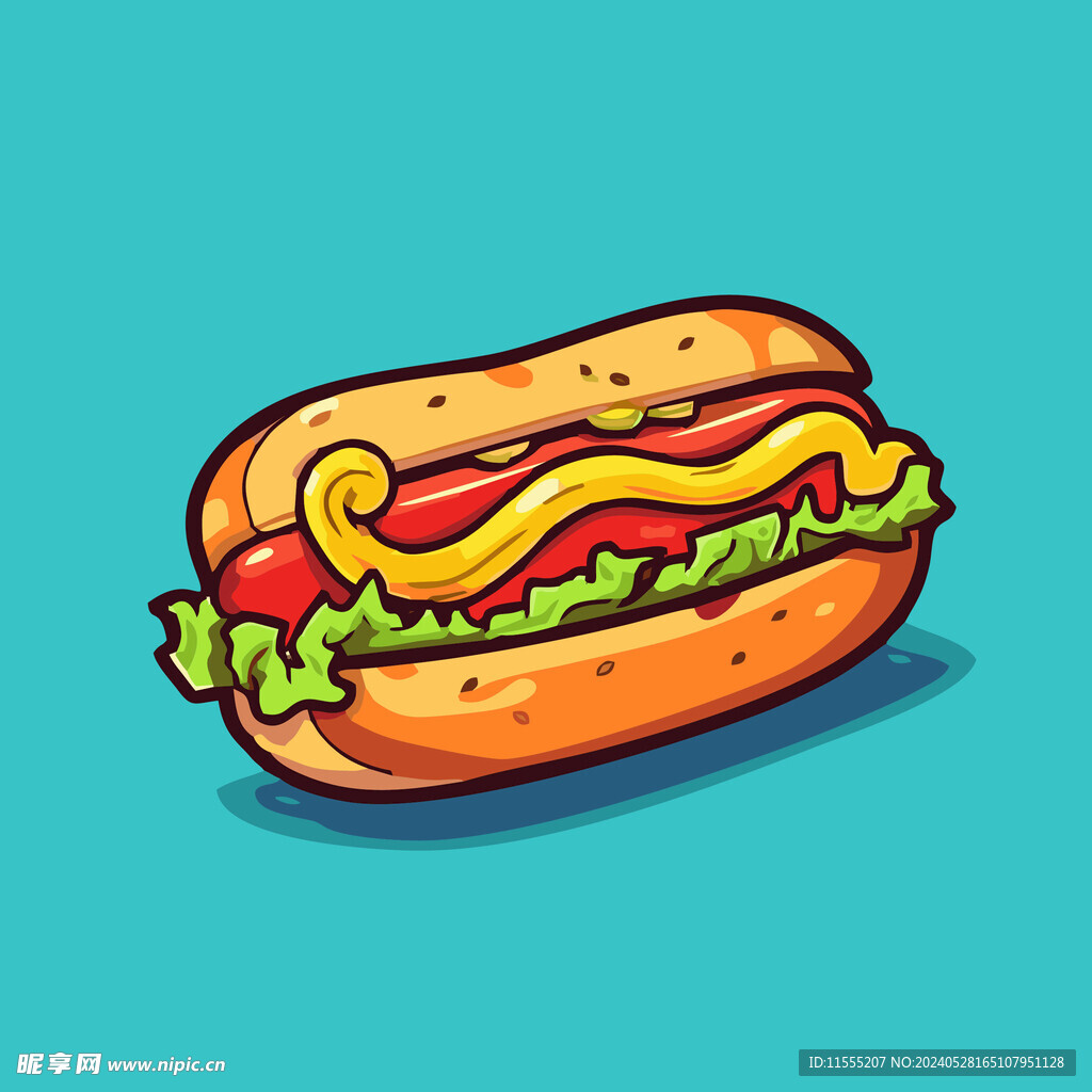 西式快餐美味热狗矢量简笔画