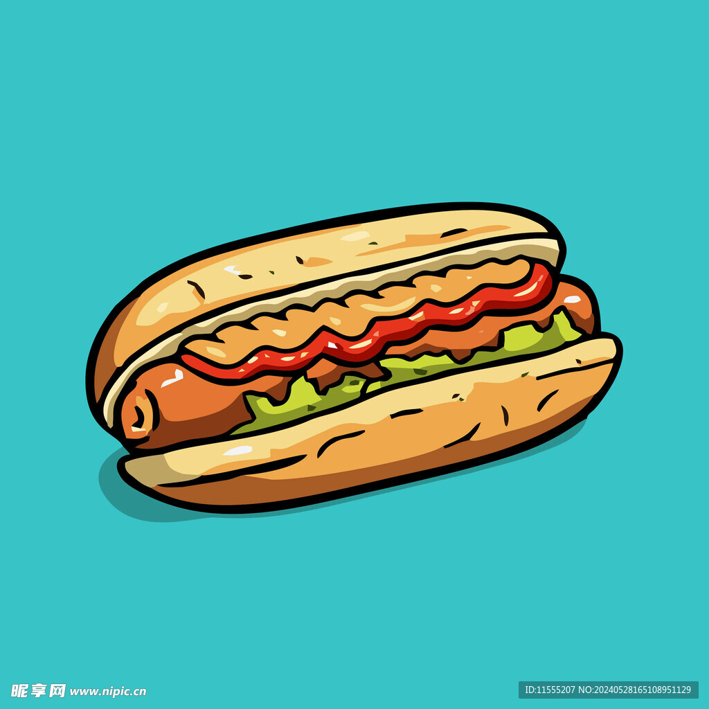 西式快餐美味热狗矢量简笔画