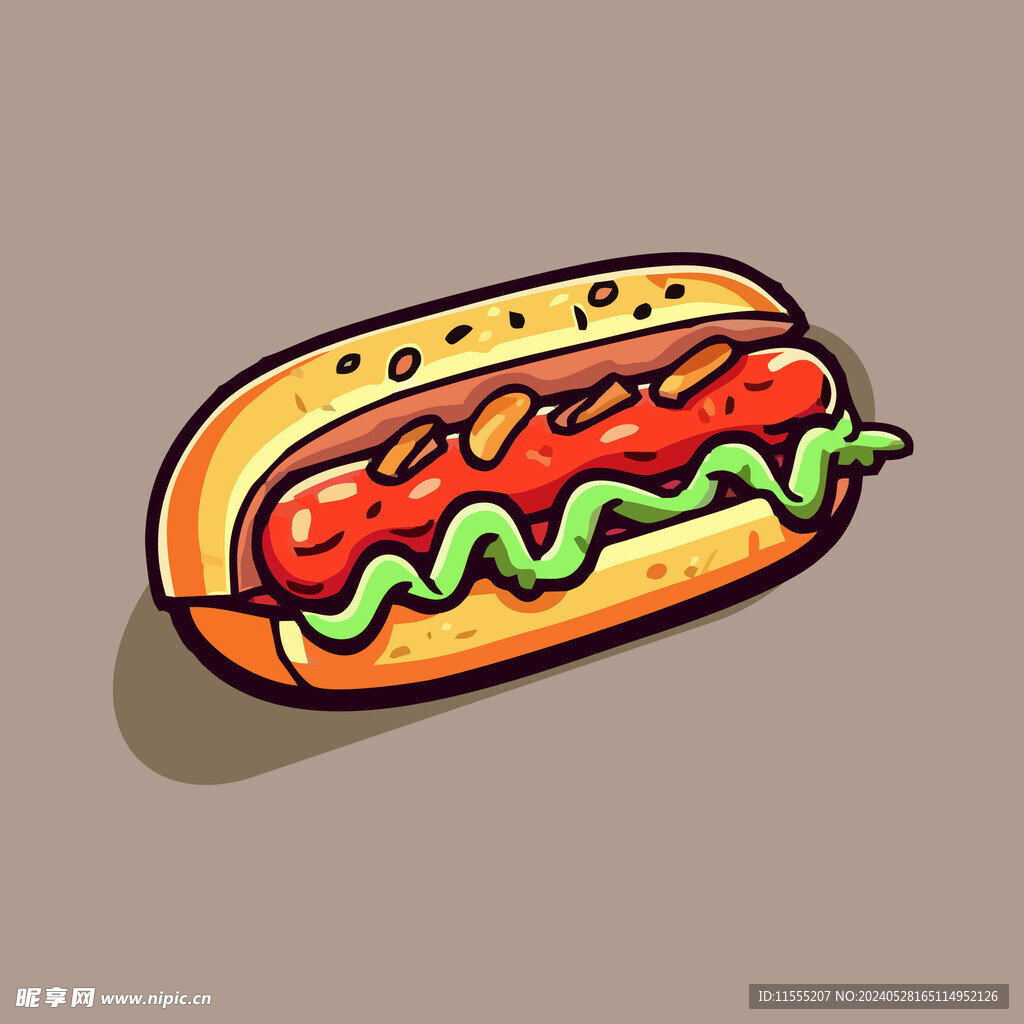 西式快餐美味热狗矢量简笔画