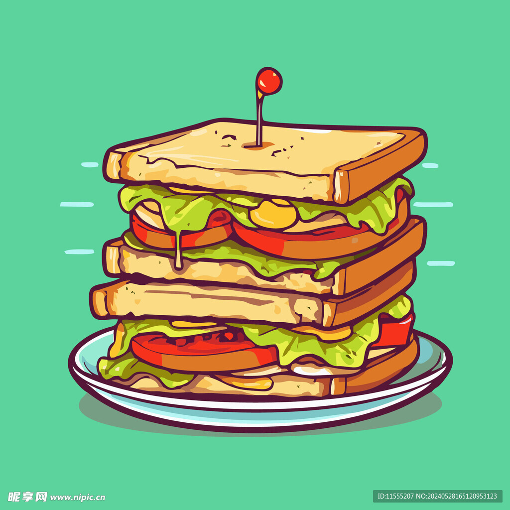 西式快餐美味汉堡矢量简笔画