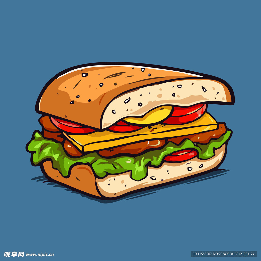西式快餐美味汉堡矢量简笔画